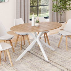 Tavolo da pranzo ovale per 8 persone, legno e gambe a ragno in metallo bianco 150cm - ALIX | ID Market