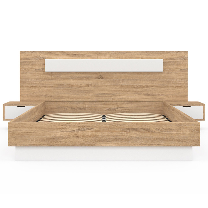 Letto matrimoniale 140x190 in legno e bianco con testiera e comodini - SANTA | ID Market
