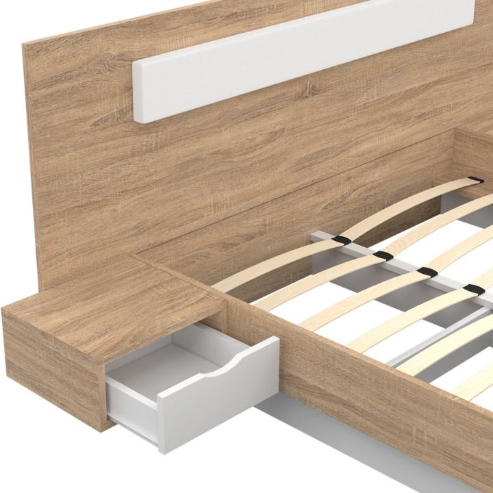 Letto matrimoniale 140x190 in legno e bianco con testiera e comodini - SANTA | ID Market