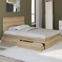 Letto matrimoniale 140x190 faggio 4 cassetti su ruote con testiera - OMAHA | ID Market