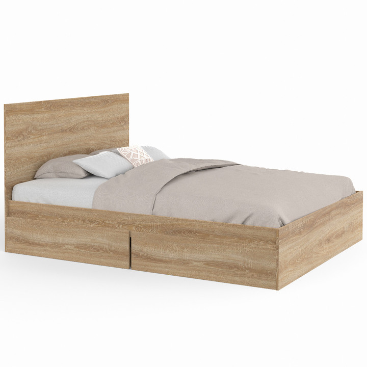 Letto matrimoniale 140x190 faggio 4 cassetti su ruote con testiera - OMAHA | ID Market