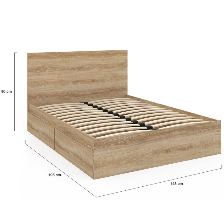 Letto matrimoniale 140x190 faggio 4 cassetti su ruote con testiera - OMAHA | ID Market