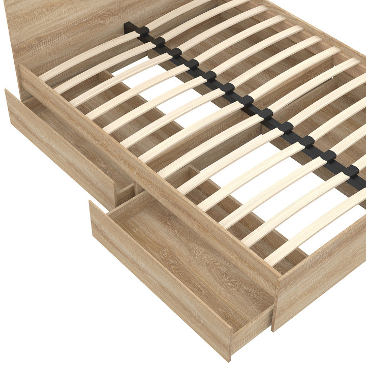 Letto matrimoniale 140x190 faggio 4 cassetti su ruote con testiera - OMAHA | ID Market