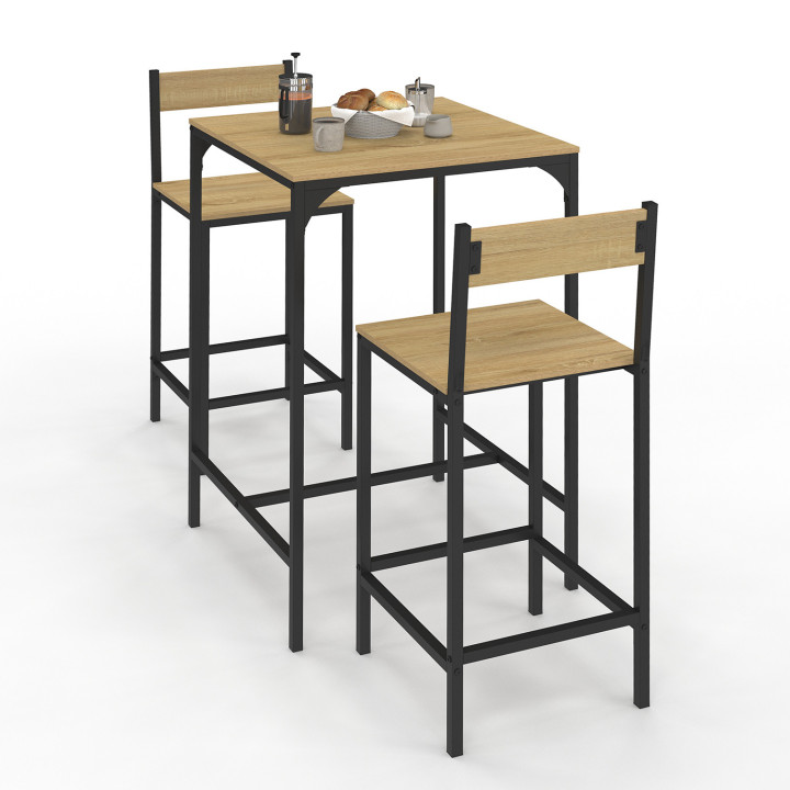 Tavolo da bar quadrato e 2 sedie da bar dal design industriale - DETROIT | IDMarket