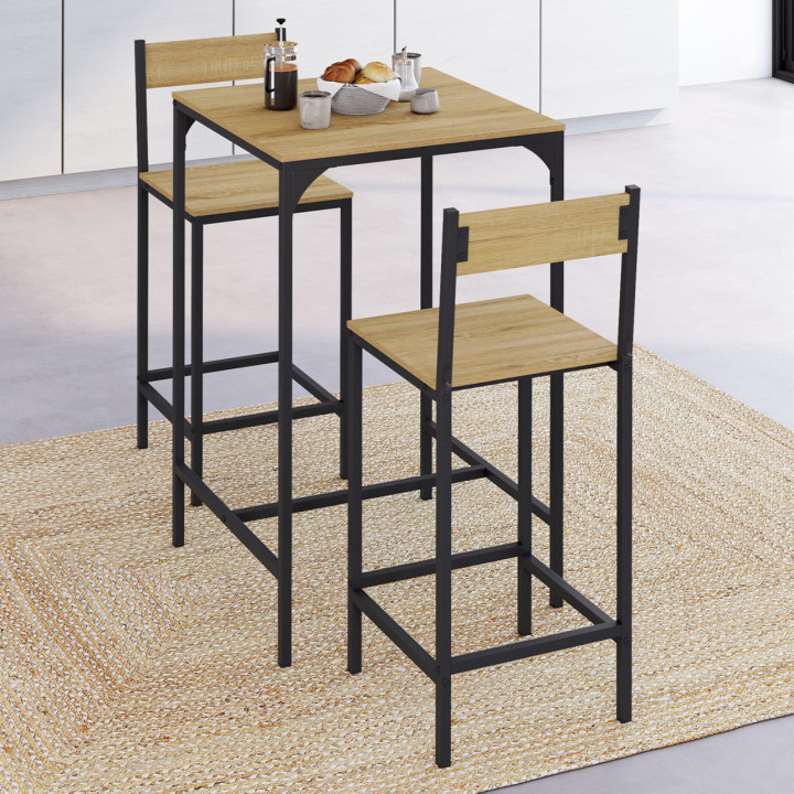 Tavolo da bar quadrato e 2 sedie da bar dal design industriale - DETROIT | IDMarket