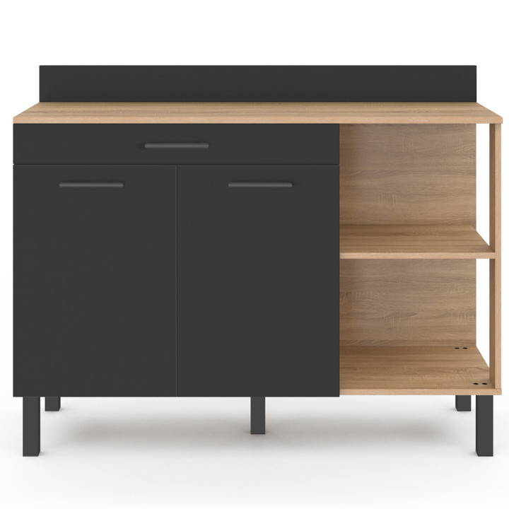 Comò basso da cucina 120 cm ante in faggio + cassetto nero - CINA | ID Market