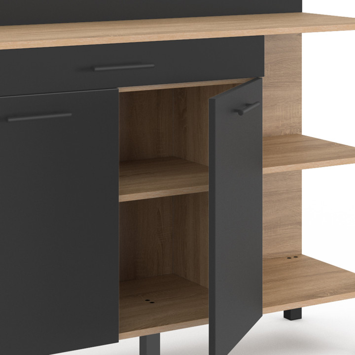 Comò basso da cucina 120 cm ante in faggio + cassetto nero - CINA | ID Market