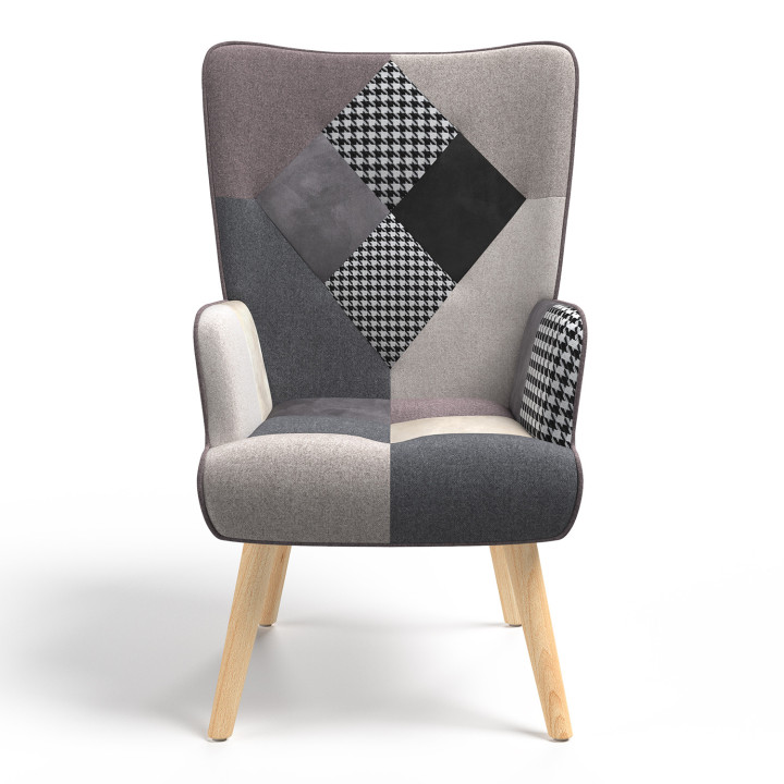 Poltrona scandinava in tessuto patchwork nero, grigio e bianco - IVAR | ID Market