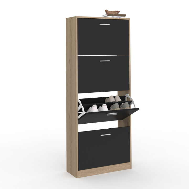 Scarpiera a 4 ante in finto faggio nero - ID Market