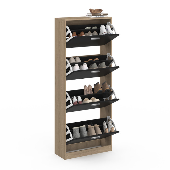 Scarpiera a 4 ante in finto faggio nero - ID Market