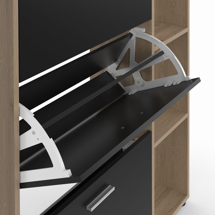 Scarpiera a 3 ante in finto faggio e nero con ripiani | ID Market