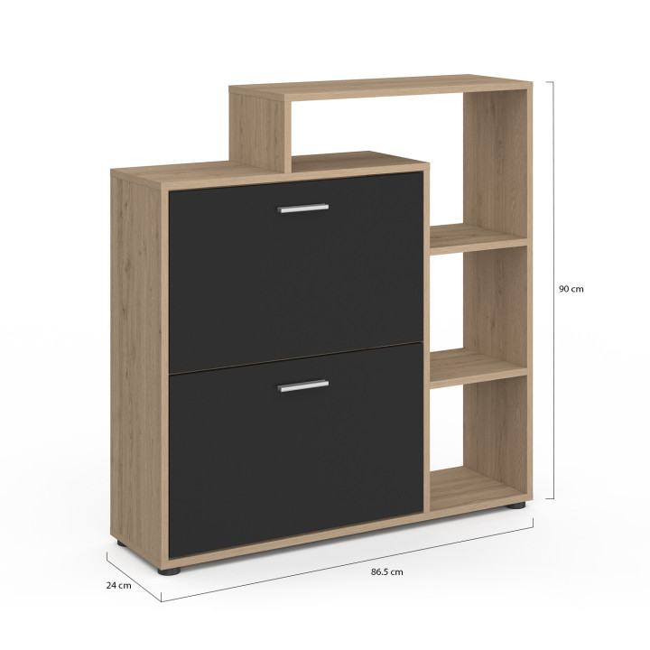 Scarpiera a 2 ante in faggio e nero a buon mercato | ID Market