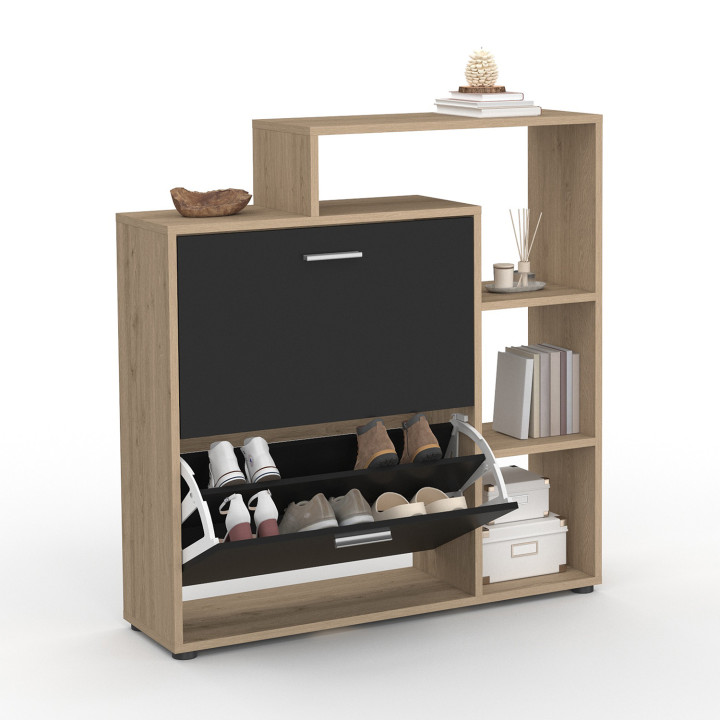 Scarpiera a 2 ante in faggio e nero a buon mercato | ID Market