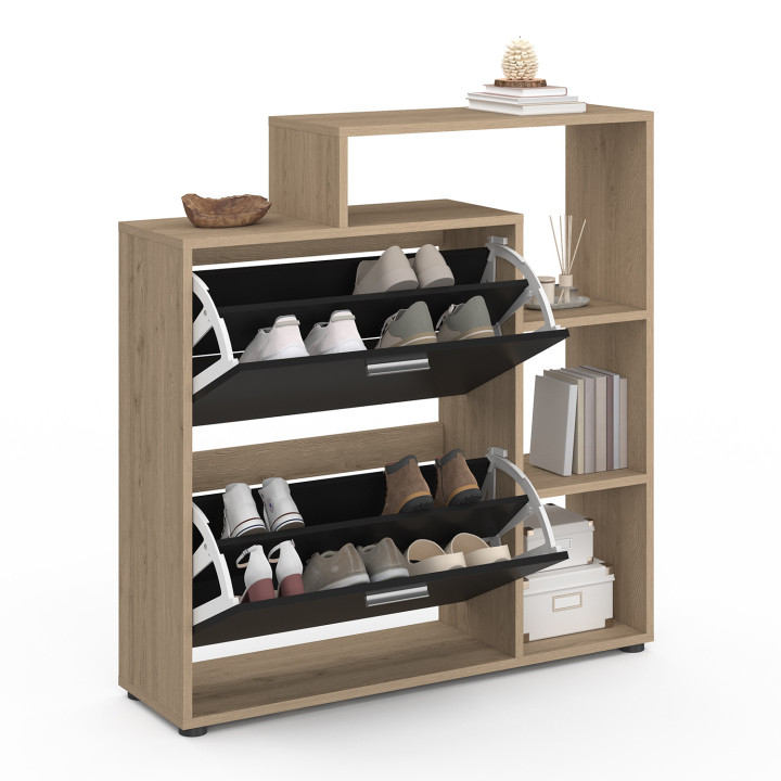 Scarpiera a 2 ante in faggio e nero a buon mercato | ID Market