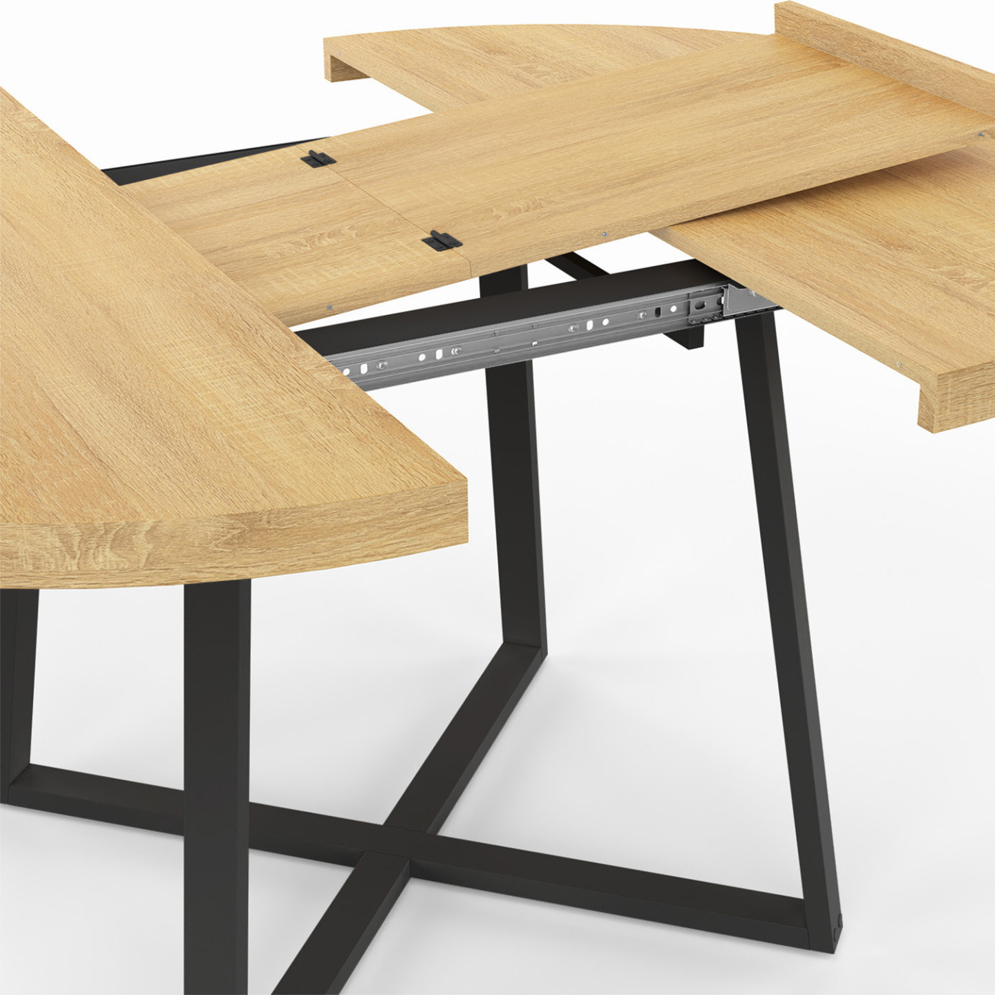 IDMarket Tavolo Da Pranzo Rotondo Allungabile YUNA 110-150 Cm – Fino A 8 Persone, Piano In Legno E Base In Metallo Nero, Stile Industriale