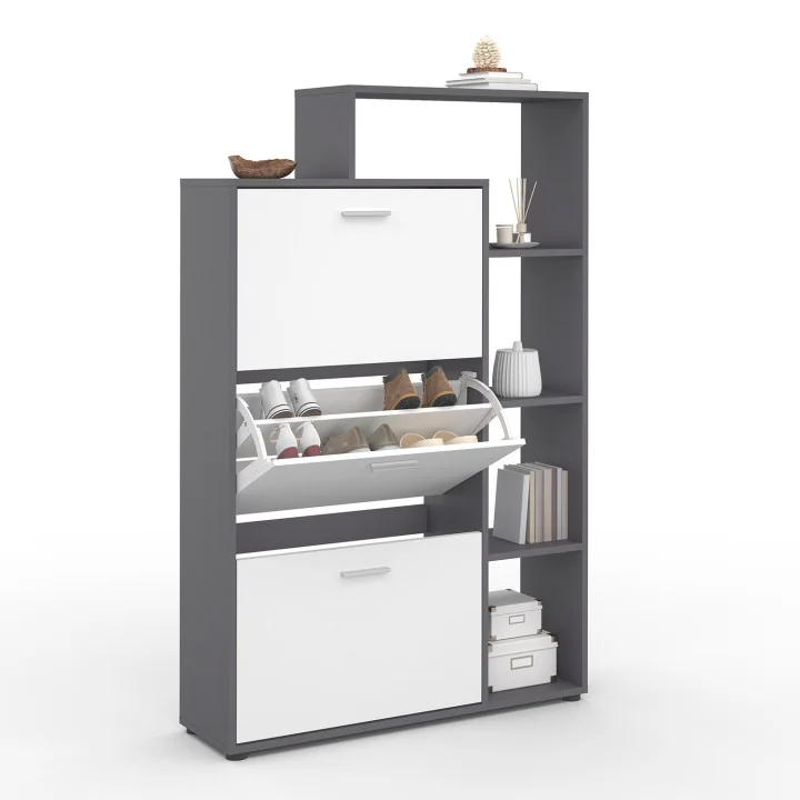 Scarpiera a 3 ante grigia e bianca con ripiani | ID Market