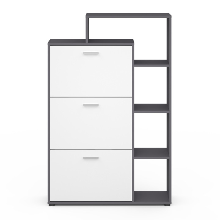 Scarpiera a 3 ante grigia e bianca con ripiani | ID Market