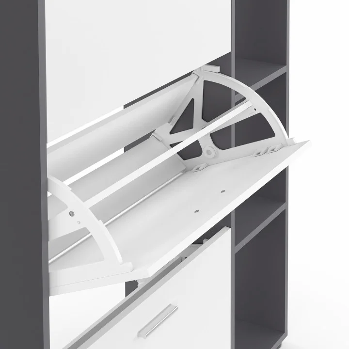 Scarpiera a 3 ante grigia e bianca con ripiani | ID Market