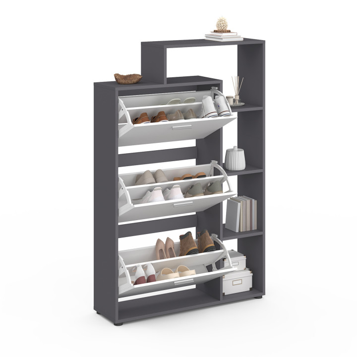 Scarpiera a 3 ante grigia e bianca con ripiani | ID Market