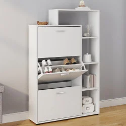 Scarpiera a 3 ante in legno bianco con ripiani | ID Market