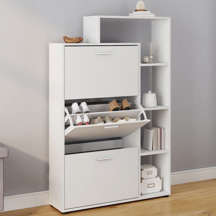 Scarpiera a 3 ante in legno bianco con ripiani | ID Market