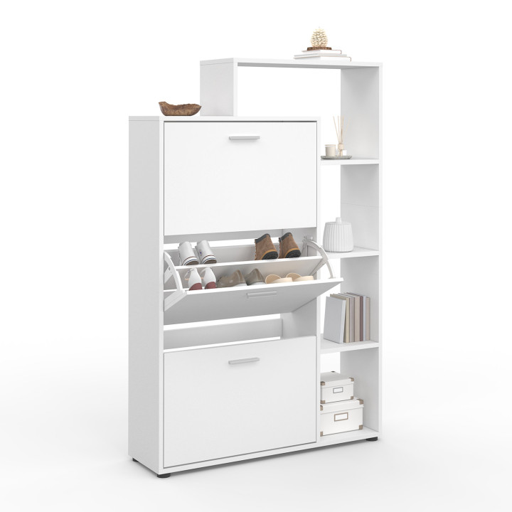 Scarpiera a 3 ante in legno bianco con ripiani | ID Market