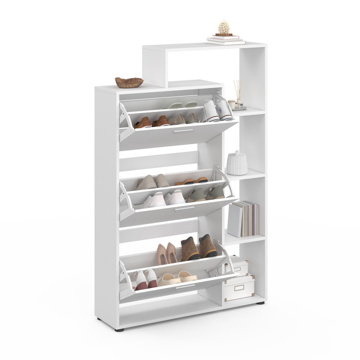 Scarpiera a 3 ante in legno bianco con ripiani | ID Market