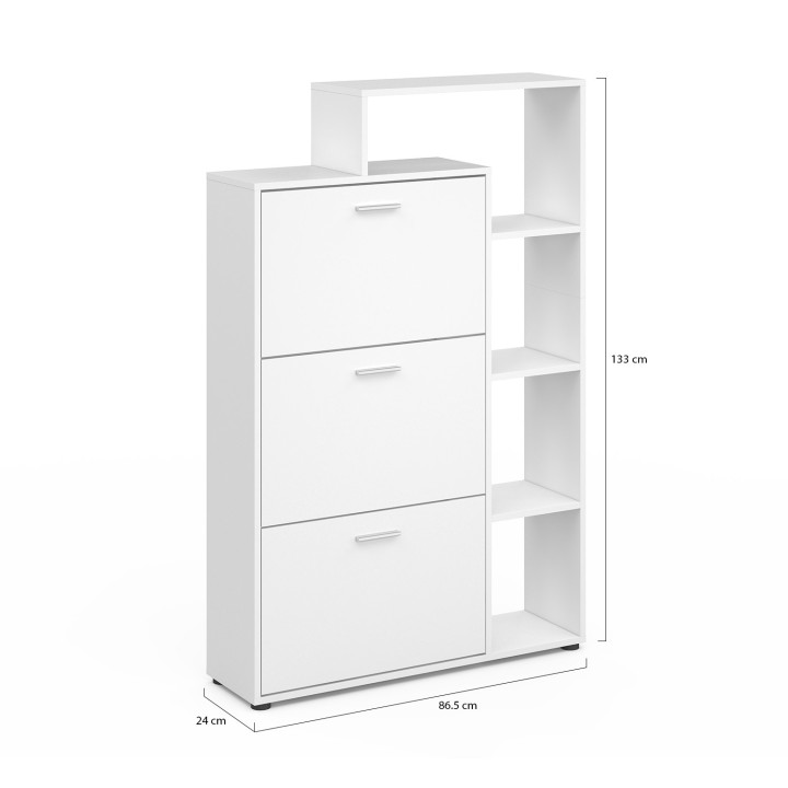 Scarpiera a 3 ante in legno bianco con ripiani | ID Market