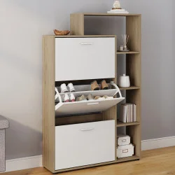 Scarpiera a 3 ante in faggio e bianco con ripiani | ID Market