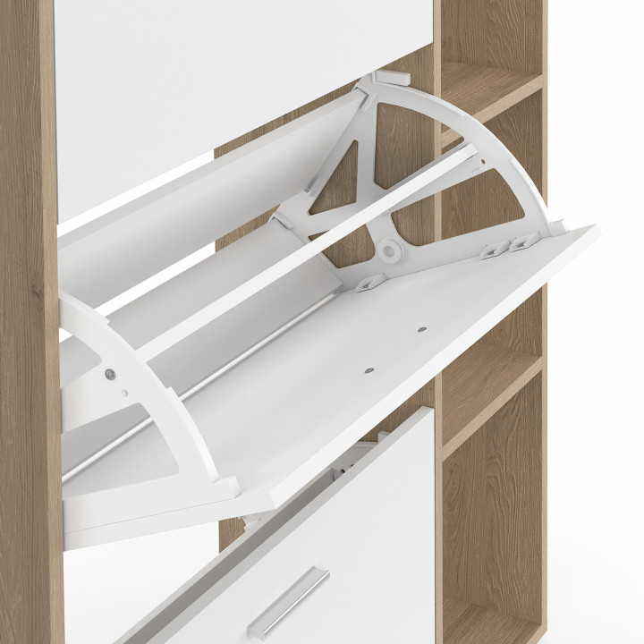 Scarpiera a 3 ante in faggio e bianco con ripiani | ID Market