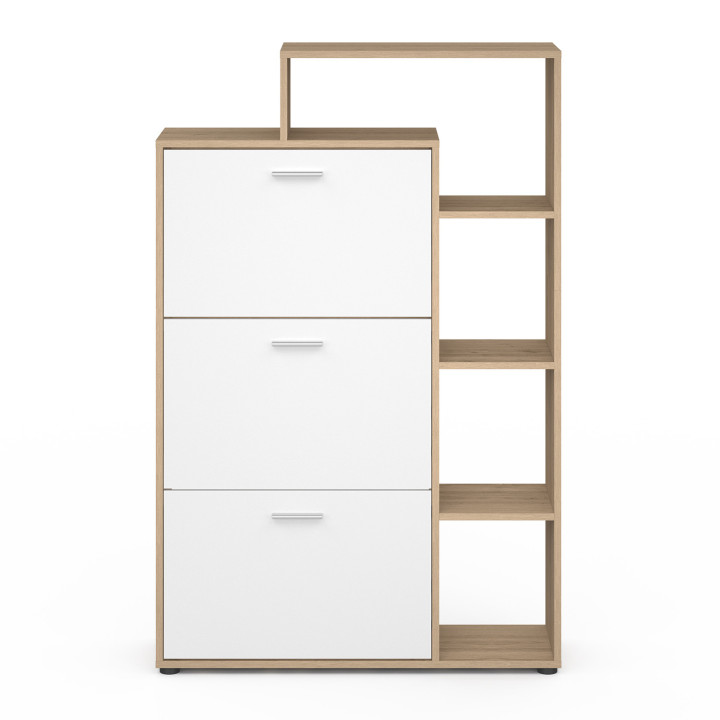 Scarpiera a 3 ante in faggio e bianco con ripiani | ID Market