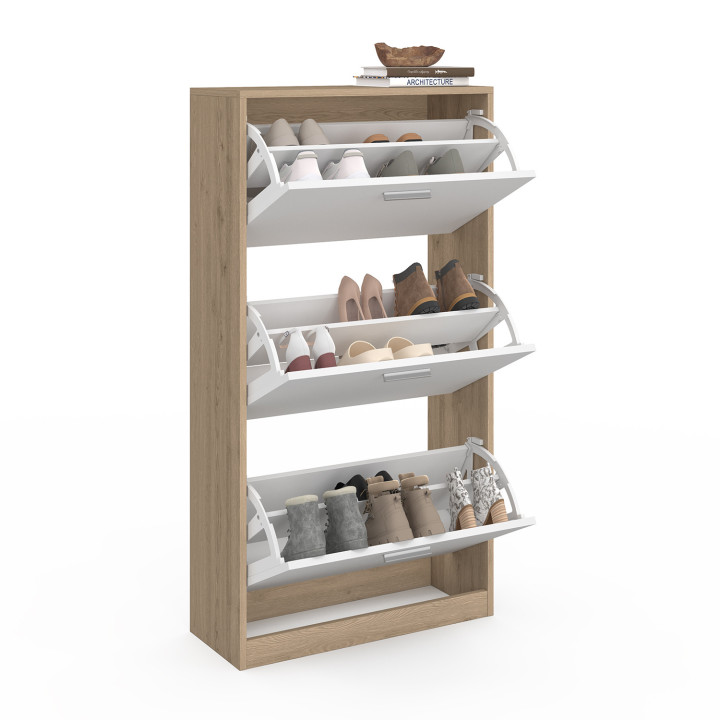 A buon mercato la scarpiera a 3 ante in finto faggio e bianco | ID Market