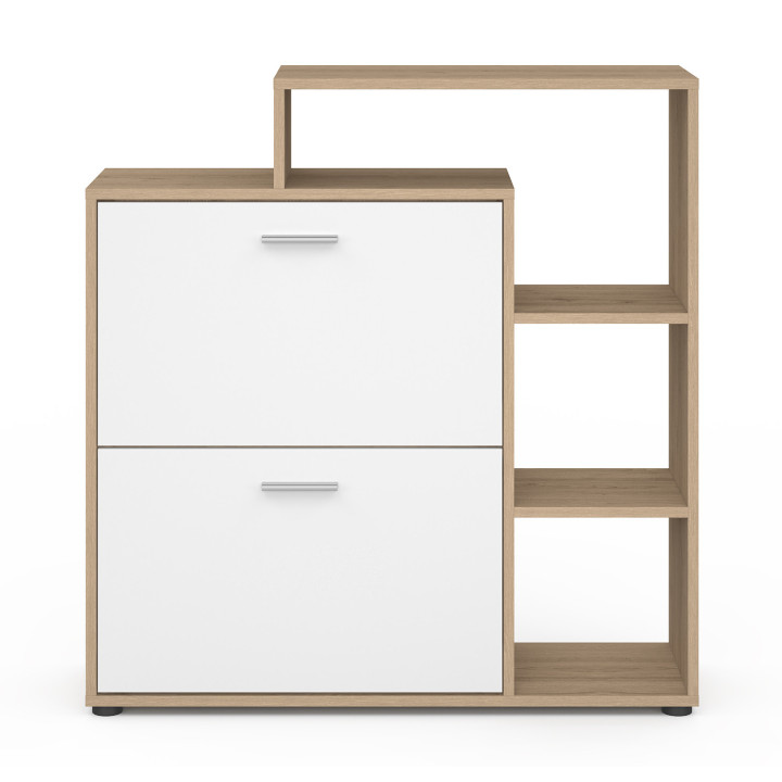 Scarpiera a 2 ante con ripiani in finto faggio e bianco | ID Market