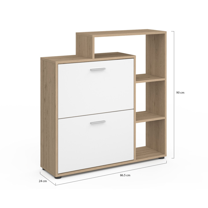 Scarpiera a 2 ante con ripiani in finto faggio e bianco | ID Market