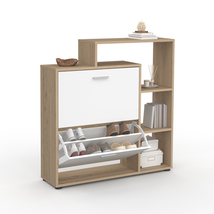 Scarpiera a 2 ante con ripiani in finto faggio e bianco | ID Market