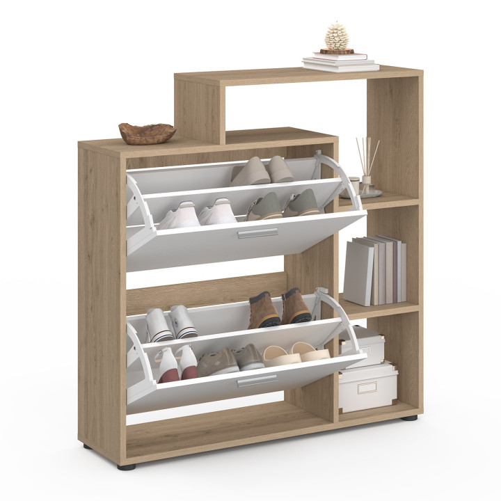 Scarpiera a 2 ante con ripiani in finto faggio e bianco | ID Market