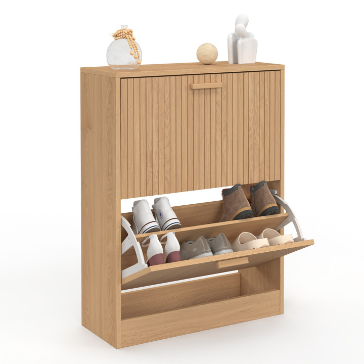 Scarpiera 12 paia 2 ante doghe in legno di rovere - JULIETTE | IDMarket