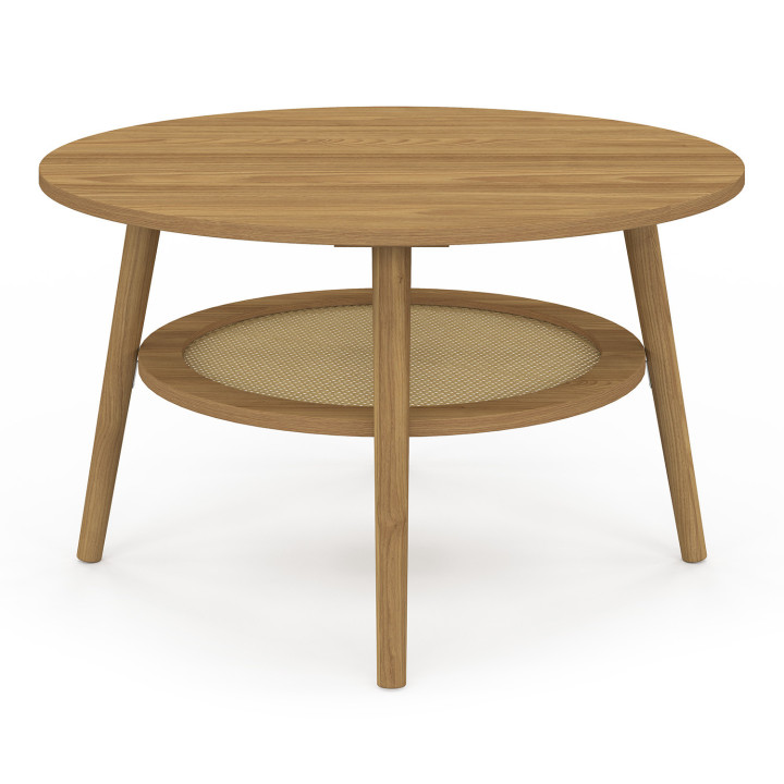 Tavolino rotondo da 70 cm in faggio con piano effetto canna naturale - HANAE | IdMarket