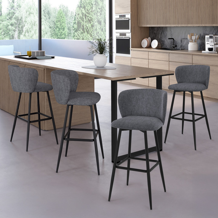 Set di 4 sgabelli da bar con seduta in tessuto grigio scuro e gambe in metallo nero - OMBLINE | IdMarket