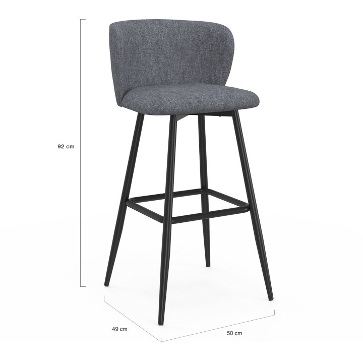 Set di 4 sgabelli da bar con seduta in tessuto grigio scuro e gambe in metallo nero - OMBLINE | IdMarket