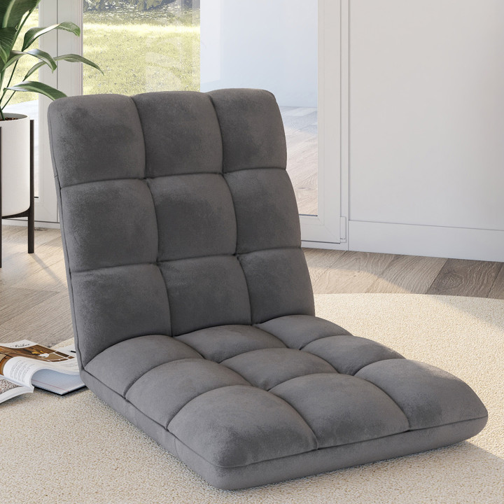 Sedia da terra pieghevole a 15 posizioni in velluto grigio antracite - GARANCE | IdMarket