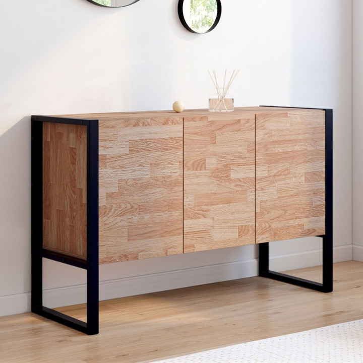 Credenza in legno e nero a 3 ante rialzate in stile industriale - OTTAWA | ID Market