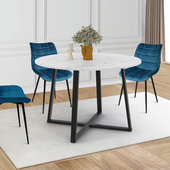 Tavolo da pranzo rotondo allungabile 4-8 persone in bianco e nero - ALASKA | IDMarket
