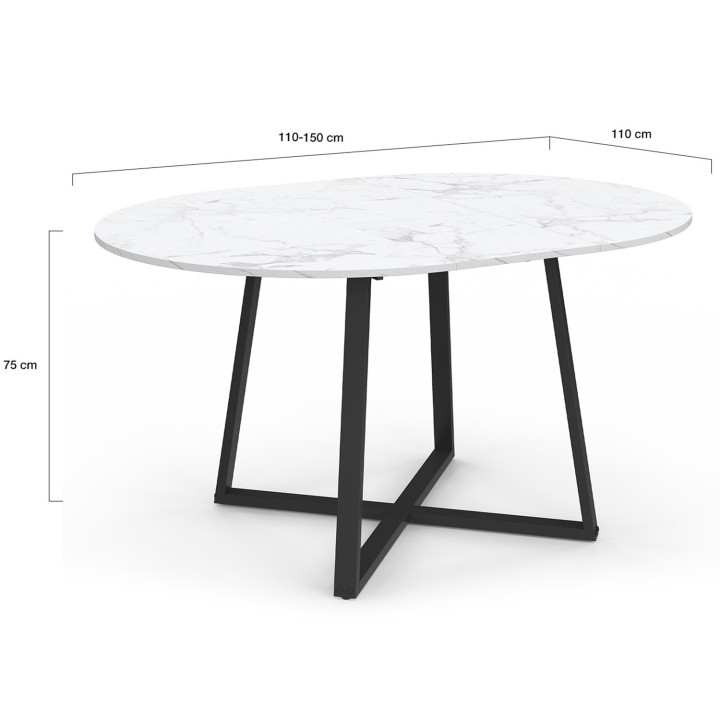 Tavolo da pranzo rotondo allungabile 4-8 persone in bianco e nero - ALASKA | IDMarket