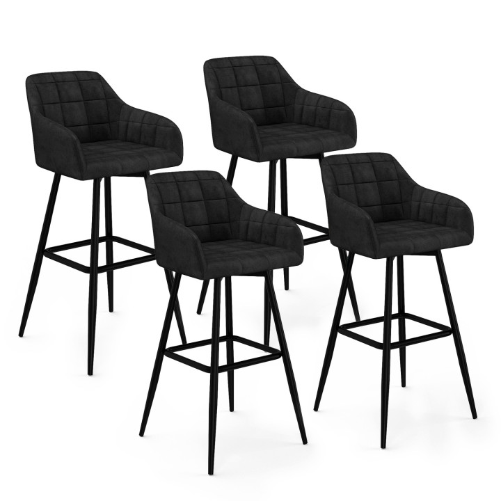 Set di 4 sgabelli da bar con braccioli in velluto nero - MADY | IDMarket