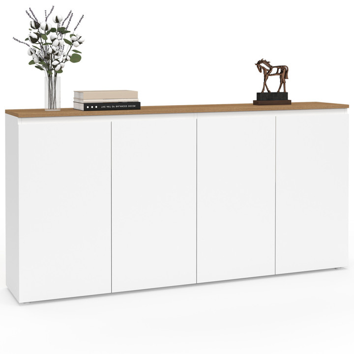 Credenza a 4 ante 160 cm bianca con piano in legno - TOBY | Zen Cart! IDMarket