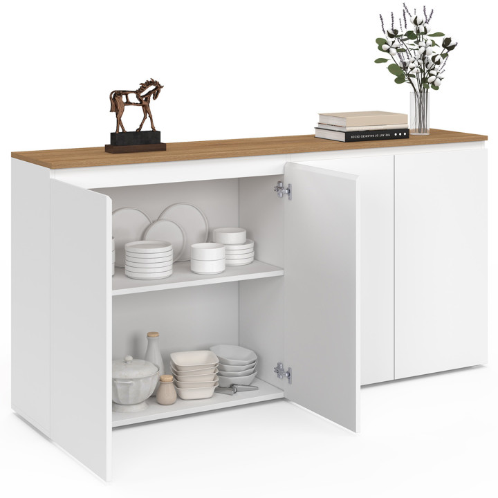 Credenza a 4 ante 160 cm bianca con piano in legno - TOBY | Zen Cart! IDMarket