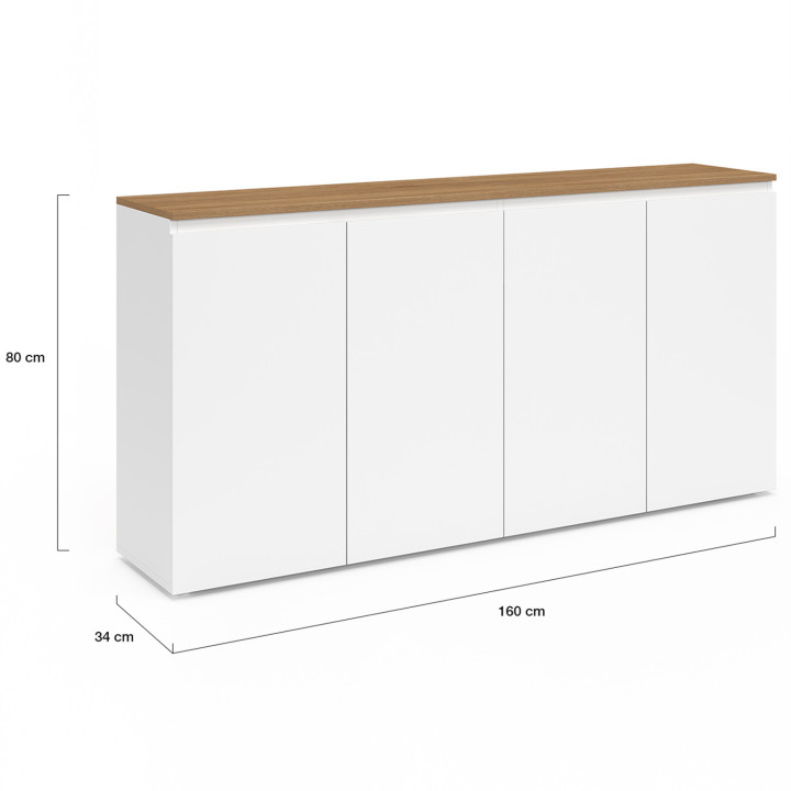 Credenza a 4 ante 160 cm bianca con piano in legno - TOBY | Zen Cart! IDMarket