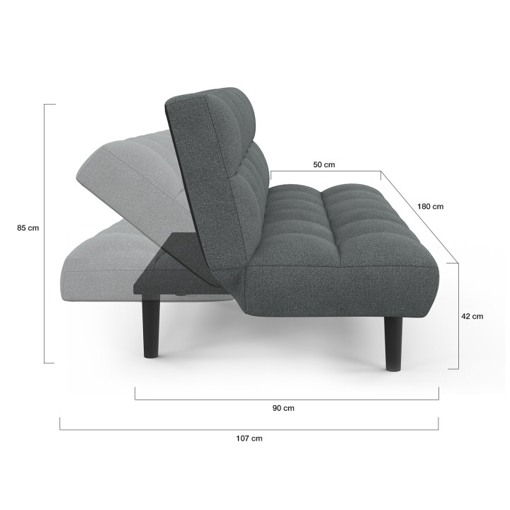 Divano letto a 3 posti SALOME con rivestimento in tessuto grigio antracite