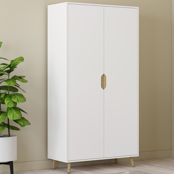 Armadio scandinavo bianco a 2 ante 80 cm con ripiani - HELSINKI | Zen Cart! IDMarket
